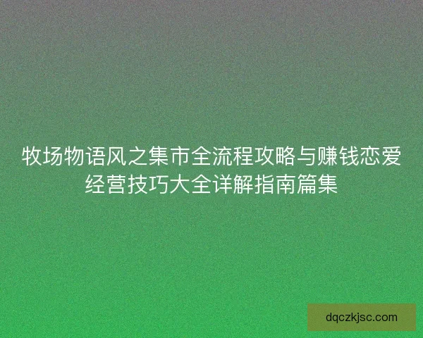 牧场物语风之集市全流程攻略与赚钱恋爱经营技巧大全详解指南篇集