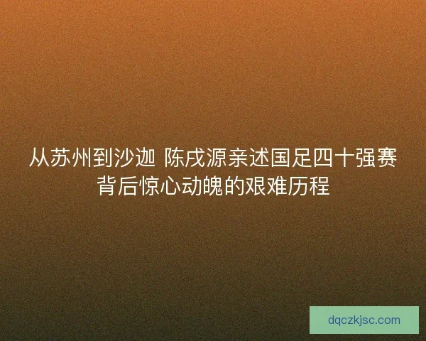 从苏州到沙迦 陈戌源亲述国足四十强赛背后惊心动魄的艰难历程