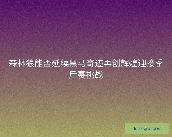 森林狼能否延续黑马奇迹再创辉煌迎接季后赛挑战